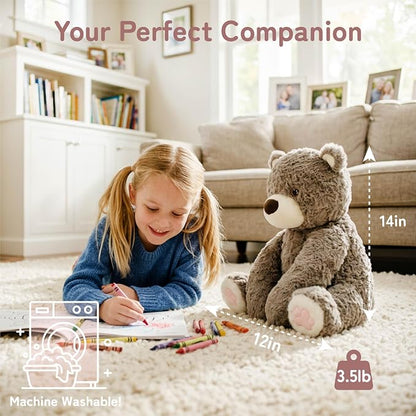 Niuniu Daddy 14" | 3.5 Pound Teddy Bear Weighted Stuffed Animals for Kids Adults, Sitting Brown Teddy Bear Weighted Plushies Toy, Calming Sleeping Body Pillow Huggable Gift for Christmas Holiday
