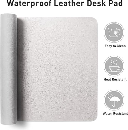 Aothia Faux Leather Desk Mat - Non-Slip PU Leather Desk Blotter, Waterproof Writing Surface, Large Desk Pad for Office & Home (Pale Lavender White, 55" x 24")