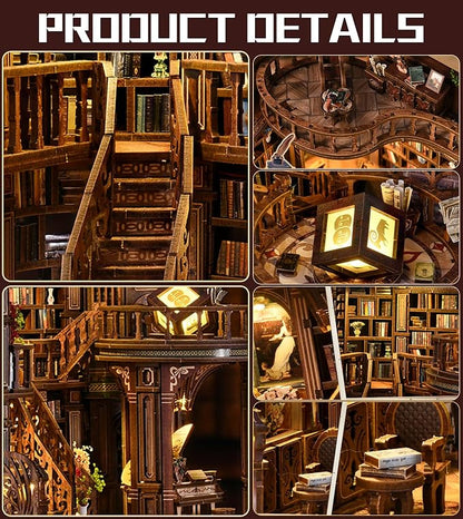 Roroom DIY Miniature House Kit, Dreamy Book Hall Book Nook Kit | Wooden 3D Puzzles for Adults with LED, Bookshelf, Desk and Bedside Room Decor, Relaxing Craft Project, Creative Gift