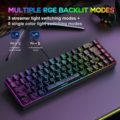 Snpurdiri 65% Wired Small Gaming Keyboard RGB 68-Key (Black) | Mini Gaming Keyboard Backlit Ultra-Compact , for PC/Mac Gamer, Typist, Travel, Easy to Carry on Business Trip