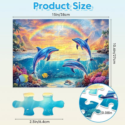 4-Pack Puzzles for Kids Ages 6-8 8-10 Year Old - Lions Horses Owls Dolphins, Large Piece Puzzles for Seniors, 100 Pieces Jigsaw Puzzles for Kids Ages 4-6, Learning Educational Toys for Boys and Girls