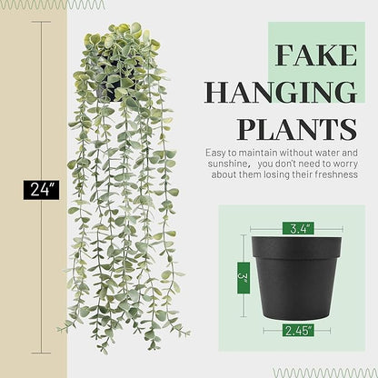 Der Rose 1Pcs Fake Plants Hanging Artificial Potted Faux Eucalyptus Plants for Modern Boho Farmhouse Bathroom Office Desk Wall Art Shelf Living Room Aesthetic Decor Indoor