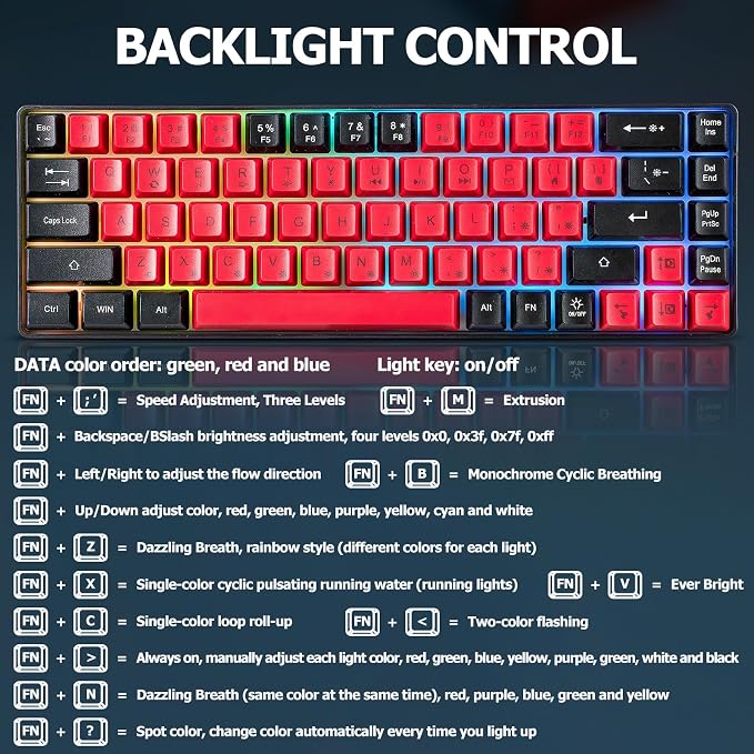 Wired Portable 60% Mechanical Feeling Gaming Keyboard,RGB LED Backlit Compact 68 Keys Mini Wired Office Keyboard for Windows Laptop PC Mac Gamer, Typist, Travel on Business Trip- Red and Black