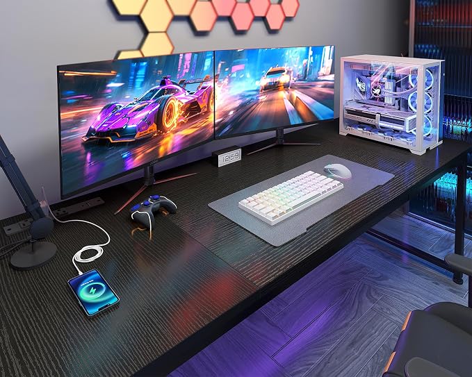 Coleshome 71 Inch Computer Desk with USB Ports, Large Office Desk, Long Study Student Writing Desk, Black | Extra-long workspace • Fits dual monitors • Stable steel frame • Spacious legroom • Home office & gaming