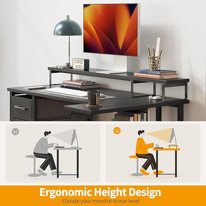 CubiCubi L Shaped Computer Desk with Monitor Stand & Shelves, 47 Inch Corner Home Office Desk Writing Table with Storage Drawer, Blck