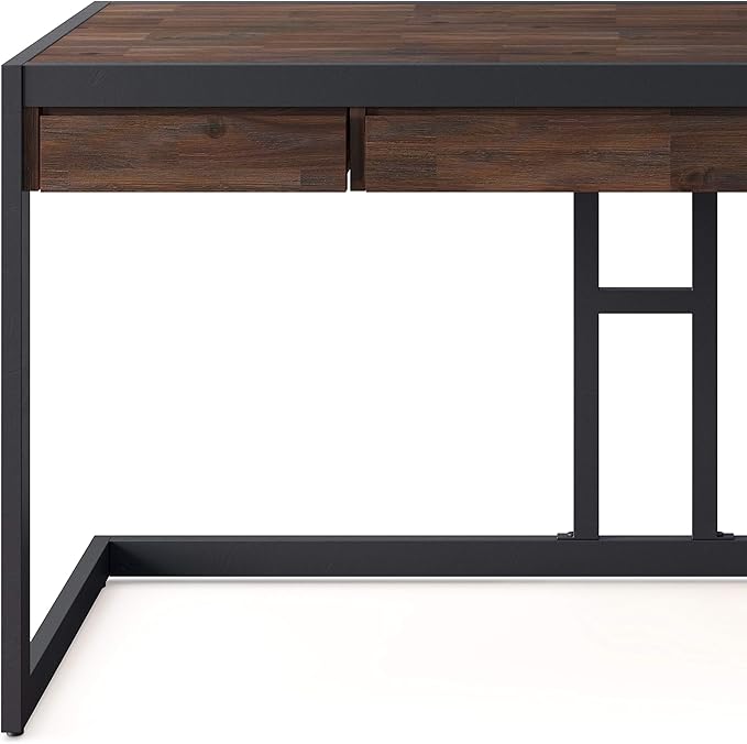 SIMPLIHOME Erina SOLID WOOD and Metal Modern Industrial 60 inch Wide Home Office Desk, Writing Table, Workstation, Study Table Furniture in Distressed Charcoal Brown with 2 Drawers