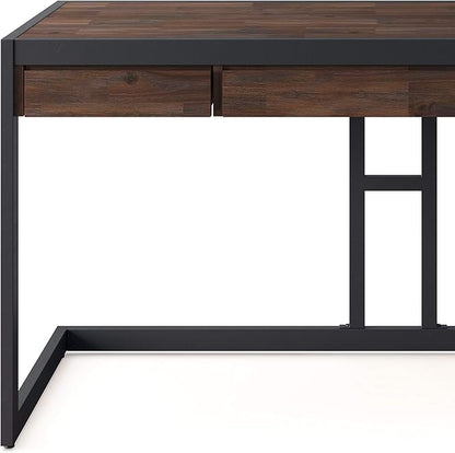 SIMPLIHOME Erina SOLID WOOD and Metal Modern Industrial 60 inch Wide Home Office Desk, Writing Table, Workstation, Study Table Furniture in Distressed Charcoal Brown with 2 Drawers