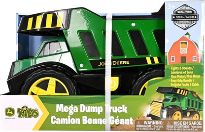 John Deere 16" Steel Dump Truck, Realistic Lights & Sounds, Heavy Duty Metal Truck Bed, Extra Large Wheels, Rugged Construction Vehicle Toy for Kids, Ages 3+, Indoor and Outdoor Play