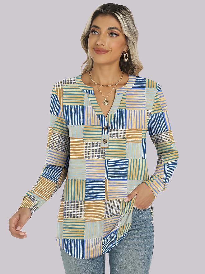 ANRABESS Women's Long Sleeve Shirts 2026 Spring Fashion Dressy Casual Tops Trendy Henley Blouses Cute Work Outfits Clothes