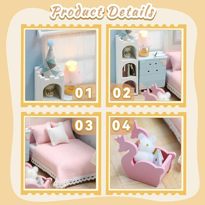 Kisoy Dollhouse Miniature with Furniture Kit, DIY 3D Wooden DIY House Kit A Corner of a Small Apartment Style with Dust Cover & LED,Handmade Tiny House Toys for Kids Adults Gift (Dream Room)