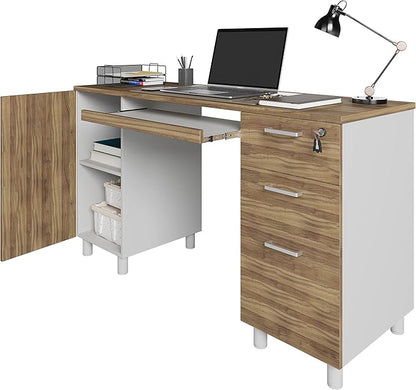 Modern Design By Crafts & comfort Venice Computer Desk - Office Desk with 3 Drawers & CPU Storage Cabinet - Laptop Workstation with Keyboard Tray & Cable Hole - Home & Office Supplies -Cass/White