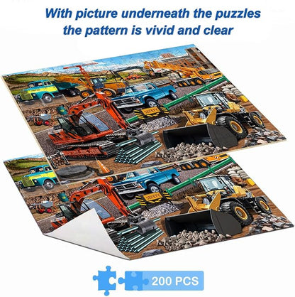 Puzzles for Kids Ages 6-8-10, Construction Site 200 Piece Puzzles for Kids,Fun Bulldozer & Truck Puzzle toyToys for Boys and Girls