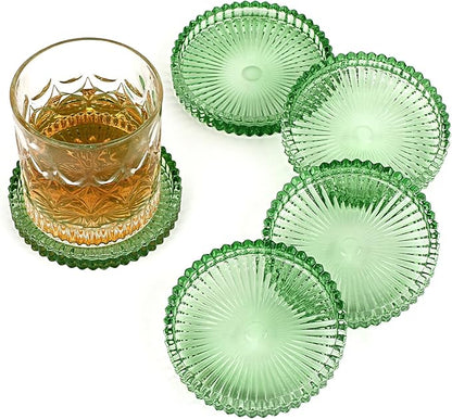 Modern Clear Coaster Set of 5- Glass Coasters for Drinks Crystal Coasters Round Cup Coaster Coffee Table Decor for Office, Kitchen, Bar, Dining Room, Living Room, Patio(Clear Green)
