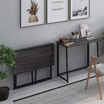 4NM 31.5" Small Desk with Storage Bag, Simple Assembly Folding Computer Desk Home Office Desk Study Writing Table for Small Space Offices - Gray and Black