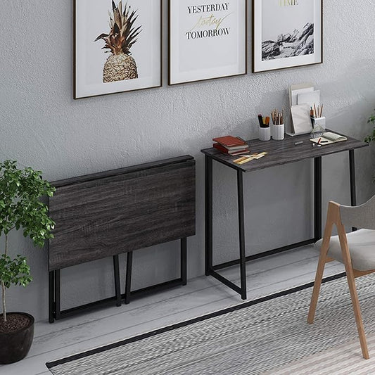 4NM 31.5" Small Desk with Storage Bag, Simple Assembly Folding Computer Desk Home Office Desk Study Writing Table for Small Space Offices - Gray and Black
