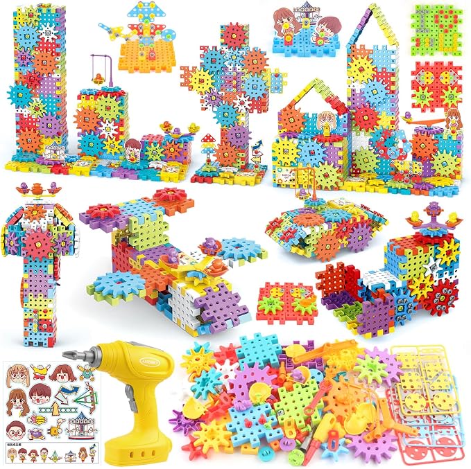 Building Toys, 234 Pieces Upgrade Gear Building Blocks Set Kids Tool Set with Electric Drill, Kids Toys STEM Kits Gifts for Boys Girls Age 3+
