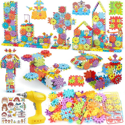 Building Toys, 234 Pieces Upgrade Gear Building Blocks Set Kids Tool Set with Electric Drill, Kids Toys STEM Kits Gifts for Boys Girls Age 3+