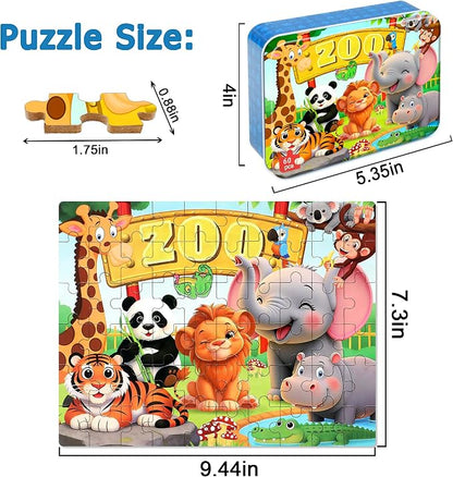 LELEMON Puzzles for Kids Ages 4-6,Zoo 60 Piece Puzzles for Kids Ages 6-8 in a Metal Box,Children Jigsaw Puzzles Kids Puzzles,Educational Learning Puzzle Toys for Girls and Boys