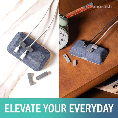 Smartish® Magnetic Cord Holder - Bigger Cable Wrangler Organizer with Magnet Clips for Charger Management on Desktop, Nightstand - Holds 6+ Cables - Blue Jeanie