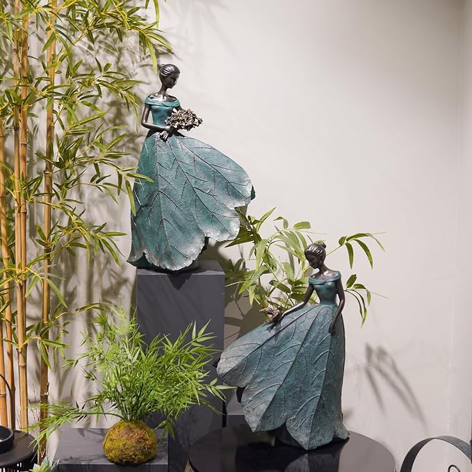 Guichifun Fairy Statue Collection Home Decoration - 22IN Leaf Angel Girls Resin Large Home Decor for Outside or Inside Rustic Garden Outdoor Yard Fantasy Figurines Gift 13.75 x 8.75 x 22 Inch