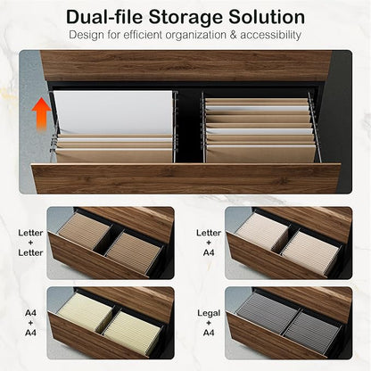 ModernMate 2 Drawer Lateral File Cabinet, 31W*23H Wood Filing Cabinet with Anti-tilt Mechanism, Home Office Storage Filing for Letter, A4 & Legal Size, Black Walnut