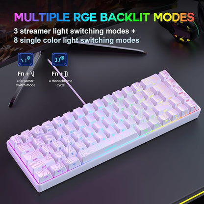 Snpurdiri 65% Wired Gaming Keyboard, 68 Keys RGB (Contour-line, White) | Backlit Ultra-Compact Small Gaming Keyboard, for PC/Mac Gamer, Typist, Travel, Easy to Carry on Business Trip