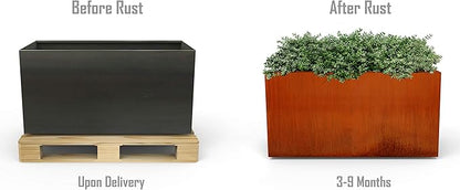 Plantercraft Large Rectangular Planters for Outdoor Plants - 84x24x30 Inch Extra Large Corten Steel Planter Box for Modern Landscape Design - Metal Raised Garden Bed
