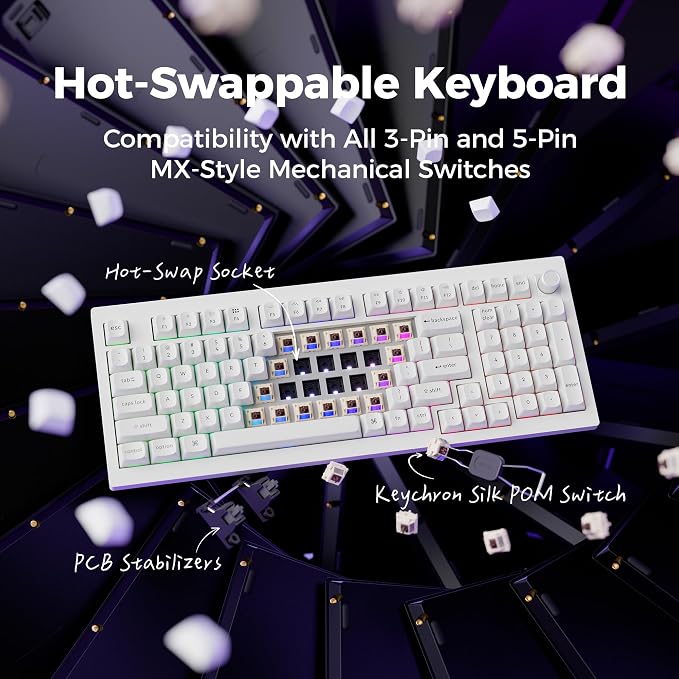 Keychron V5 Ultra 96% Wireless Mechanical Keyboard with 8000Hz Polling Rate & NKRO, Hot-Swappable RGB, Brown Switches, 97 Keys, 2.4GHz/Bluetooth/Wired, OSA PBT Keycaps, for Mac/Win/Linux - White