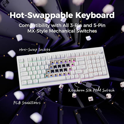 Keychron V5 Ultra 96% Wireless Mechanical Keyboard with 8000Hz Polling Rate & NKRO, Hot-Swappable RGB, Brown Switches, 97 Keys, 2.4GHz/Bluetooth/Wired, OSA PBT Keycaps, for Mac/Win/Linux - White