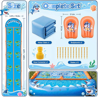 40×5.9FT Heavy Duty Slip and Slide with Sprinkler and 2 Boards, Water Slide for Adults with 3-Way Water Sprinkler, Giant Slip n Slide for Outdoor Backyard Lawn Kids Teens and Adults (Blue&Orange)
