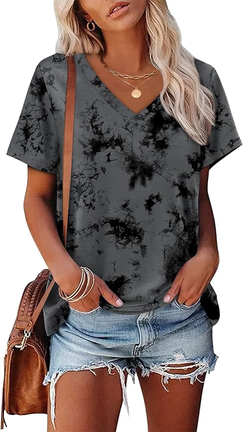 Alaroo Womens Summer Tops 2026 V Neck Short Sleeve Shirts Trendy Dressy Casual Vacation Outfits Printed
