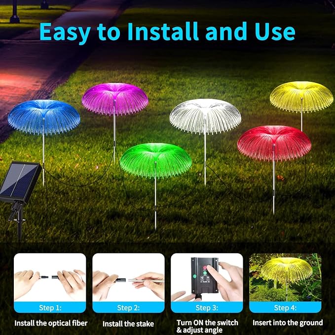 Solar Garden Lights 7 Color Changing Warm White Jellyfish lamp Decor | 6 sets is more cost-effective， Enlarged solar Panel，12Hour All-Night Glow IP65 All Weather Proof，Dusk-to-Dawn Auto Sensor