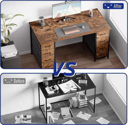 Pamray 47 Inch Computer Desk with 8 Fabric Drawers for Home Office Work | Ample Storage, Space-Saving, Suitable for Home Office Bedrooms Dorm Living Rooms for Study, Writing, Work
