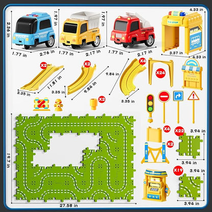 4-Tier Large Puzzle Race Car Track Set for Kids 3-5, Puzzle Tracks Car Play Set, Race Tracks Toys for Toddler Boys 3 4 5 6 Year Old, Birthday Gifts for Kids 3 4 5 6 7 8 Year Old Boys Girls