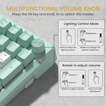 Redragon K742 Bluetooth Wireless Mechanical Gaming Keyboard with Knob | BT5.0/2.4GHz/USB C Creamy Keyboard with Number Pad for PC Computer, RGB Backlits, Hot-Swappable with Linear Switches (Green)