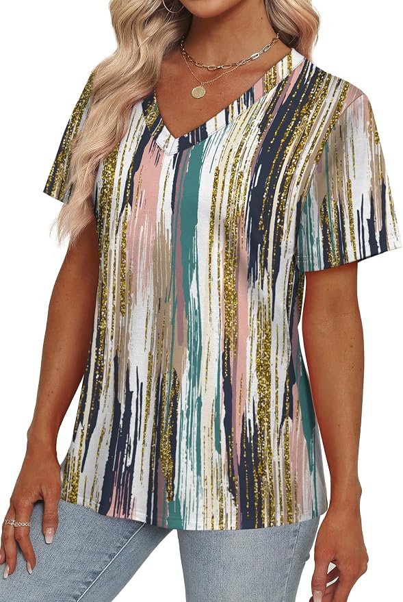 Alaroo Womens Summer Tops 2026 V Neck Short Sleeve Shirts Trendy Dressy Casual Vacation Outfits Printed