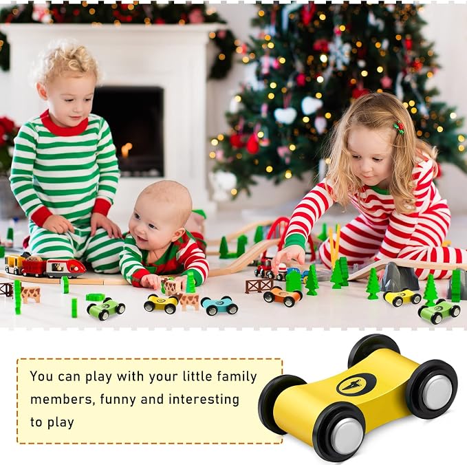Sotiff 8 Pieces Wooden Mini Car Wood Race Car Track Ramp Replacement Toy Vehicle Play Sets for Toddlers Party Gift