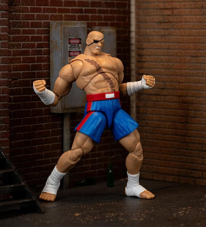 Jada Street Fighter II Sagat Deluxe 1:12 Scale Action Figure - Highly Articulated, Tiger Shot Accessory & Stand, 7.6" Tall