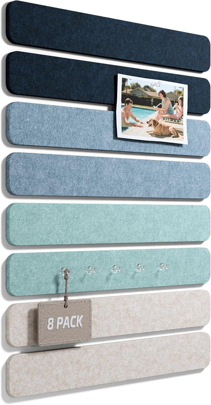 Fluxynara 13" x 2" Felt Wall Panels, Ocean Gradient | 8-Pack Includes 50 Push Pins and Adhesive Tabs for Photos, Notes and Decor in Bedroom Doors, Home Office or Studios