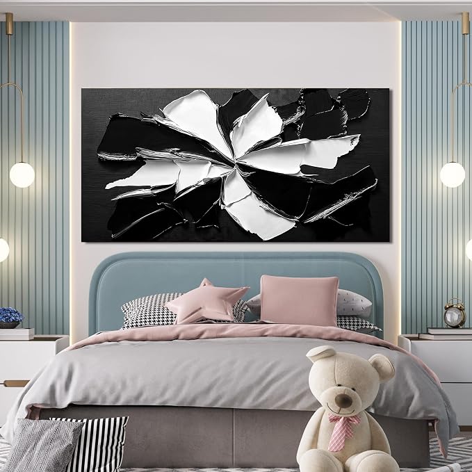 Abstract Wall Art Decorations Modern Large Wall Art for Living Room Abstract Canvas Art Wall Decor Oversized Black and White Wall Art Prints Flowers Artwork for Walls Office Home Decor 29" X 58"