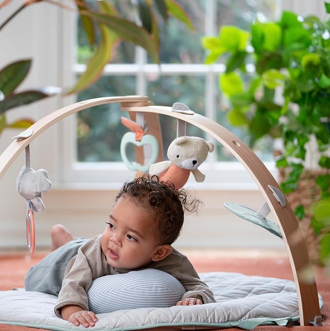 Ingenuity Cozy Spot Reversible Duvet Activity Gym & Play Mat with Wooden Toy bar - Loamy, Newborn and up