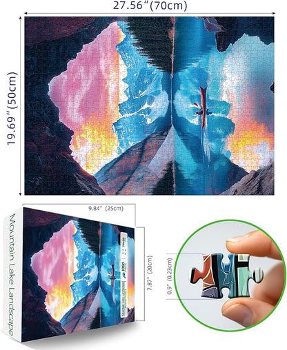 MINIWAN 1000 Piece Jigsaw Puzzle for Adults - Mountain Lake Landscape Puzzle - Scenic Kayak View with Sunset Challenging Puzzles for Gifts Party Games Family Fun, Puzzle Size 27.55 * 19.68 in
