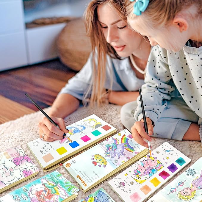 Paint with Water Coloring Books for Kids, Pocket Mess Free Watercolor Painting Kit, Water Color Paint Set Arts and Crafts Gift for Girls Ages 4 5 6 7 8+, Travel Activity Toy - Unicorns