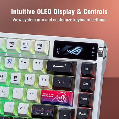 ASUS ROG Azoth X Wireless Mechanical Gaming Keyboard – 75% TKL, Tri-Mode Connectivity, Hot Swappable Pre-lubed ROG NX V2 Snow Linear Switches, South-Facing PCB, PBT Keycaps, PC/Mac Support - White