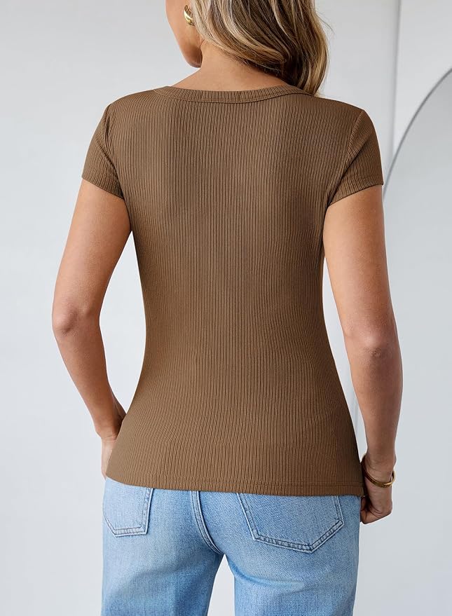 Pink Queen Sexy Tops for Women Cutout Keyhole Neck Cap Sleeve Shirts Casual Summer Clothes 2026 Fashion