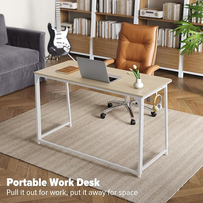 WOHOMO Folding Desk, 47.2" Foldable Computer Table for Small Spaces, Oak | Easy Assembly and Fold, Sturdy Home office desks for Study Bedroom Dorm Space Saving Writing Work Apartment