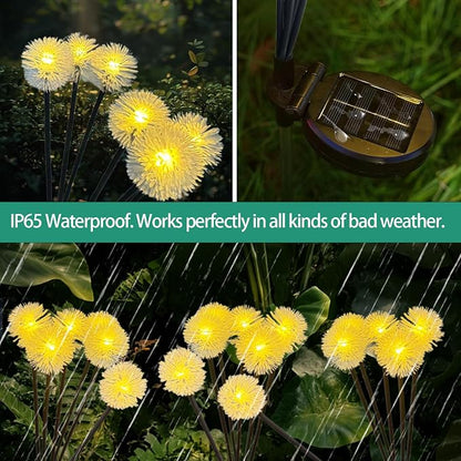 4PK 32LED Solar Garden Lights Outdoor, Dandelion Solar Lights Outdoor, IP65 Waterproof Firefly Light Outside Decor for Patio Pathway, Sway by Wind for Fairy Garden Dandelion Decorations, Warm White