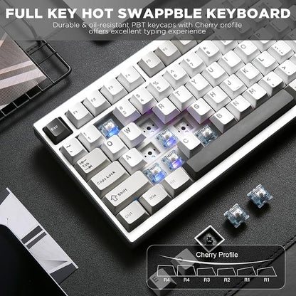 YUNZII AL80 75% Wireless Aluminum Mechanical Keyboard(Silver,Gateron Zero) | QMK/VIA, Smart LCD Display and Knob, Hot Swap, Gasket Structure, BT/2.4G/USB-C, RGB Keyboard for Gaming/Win/Mac