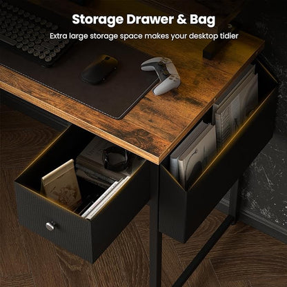 47 inch L Shaped Desk, Computer Desk, Adjustable Stand Office Desk, Power Outlets & Storage Drawer, Reversible Computer Desk with Shelves & Headset Hooks