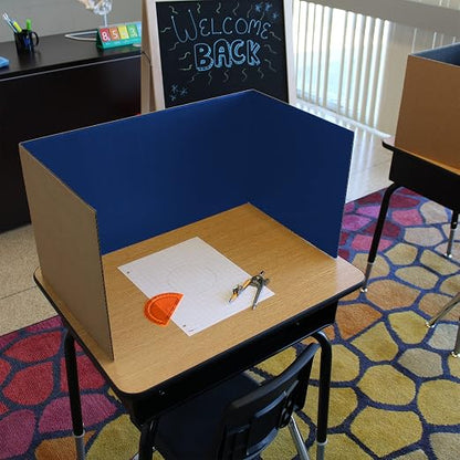 Flipside Products 18”x 48” Assorted Color Study Carrel, Red, Green, Blue, Yellow Privacy Boards, Student Privacy and Focus Booth for The Classroom, Desk Divider Cubby for Tests, Made in USA - 12 Pack